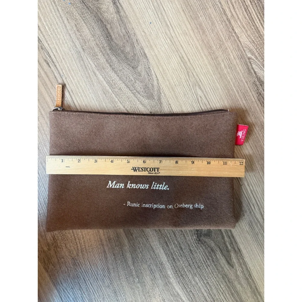 Viking River Cruises Runic Oseberg Ship Brown Felt Zippered Pouch Clutch Bag